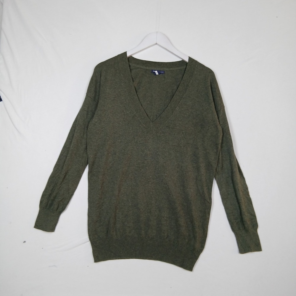 Gap V-Neck Cashmere Blend Sweater Olive Green Long Sleeve Knit